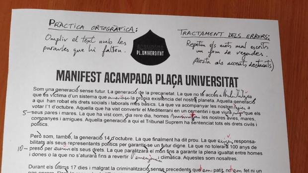 Un instituto público de Valencia usa un manifiesto independentista para un examen de Ortografía