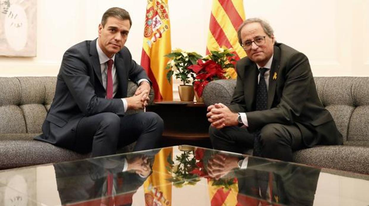 Pedro Sánchez y Quim Torra, durante su encuentro en Pedralbes