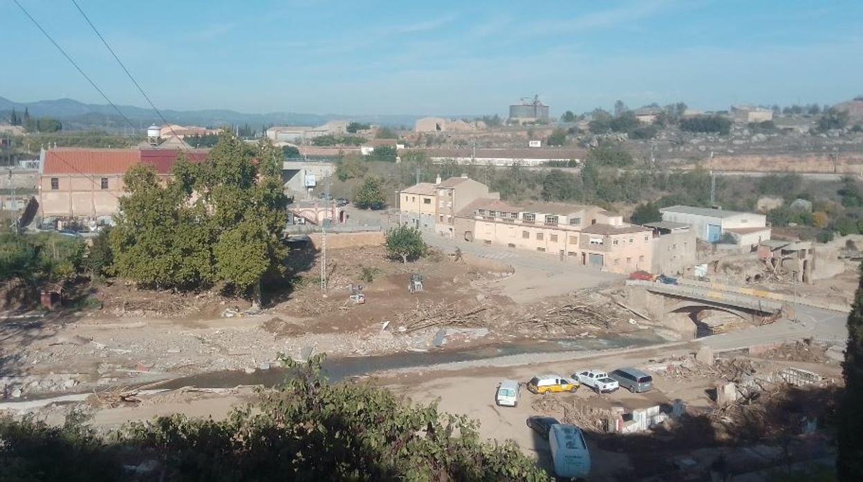 Vistas del punto en que el Francolí se desbordó en el municipio de L'Espluga de Francolí