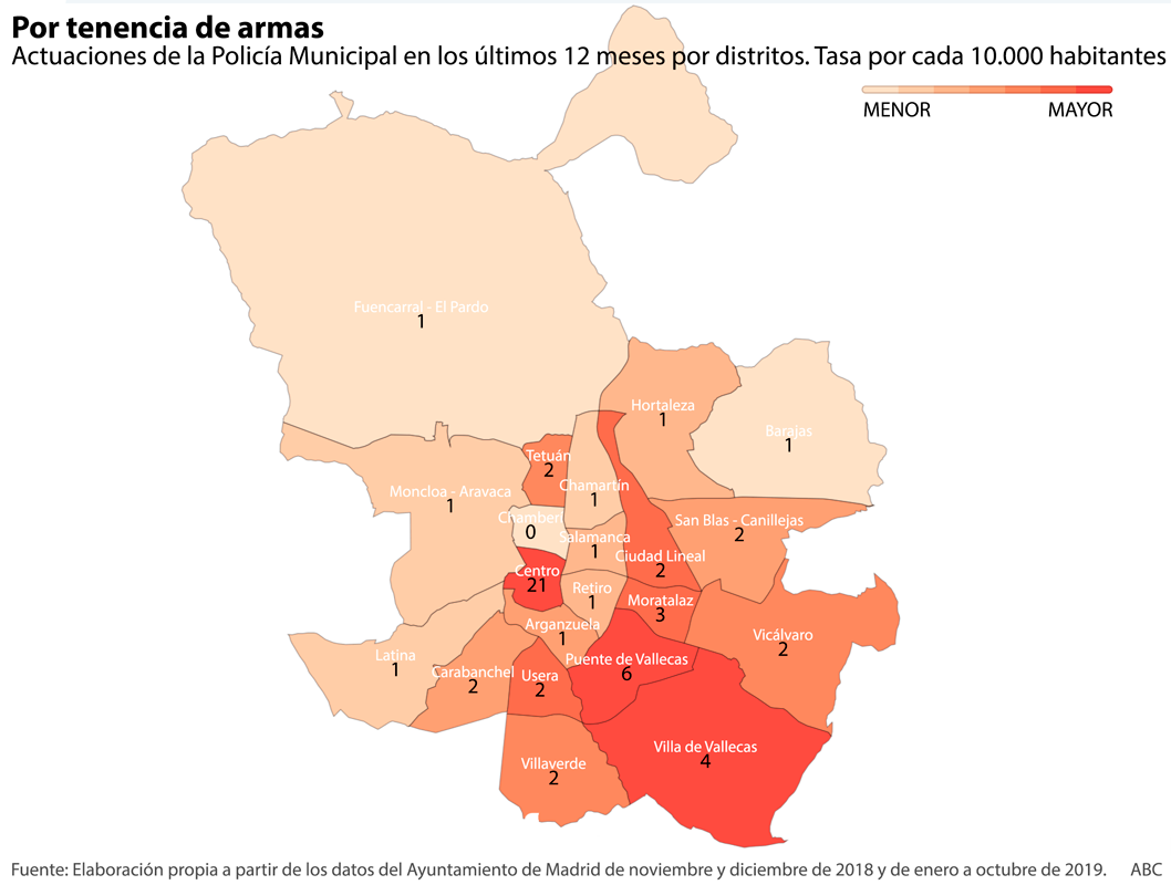 El mapa de los robos, los botellones, las drogas y otros delitos en Madrid