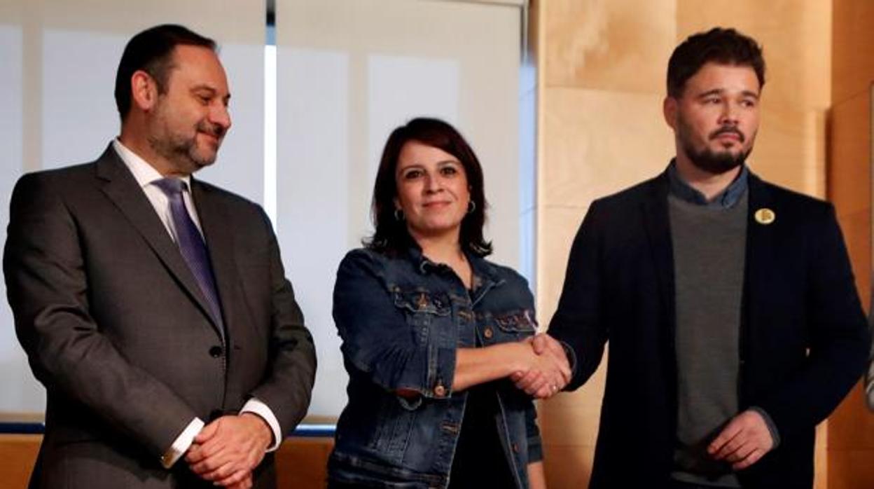 José Luis Ábalos, Adriana Lastra y Gabriel Rufián