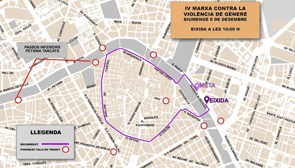 «Marxa contra el Maltractament» en Valencia: cortes de tráfico, horario y recorrido