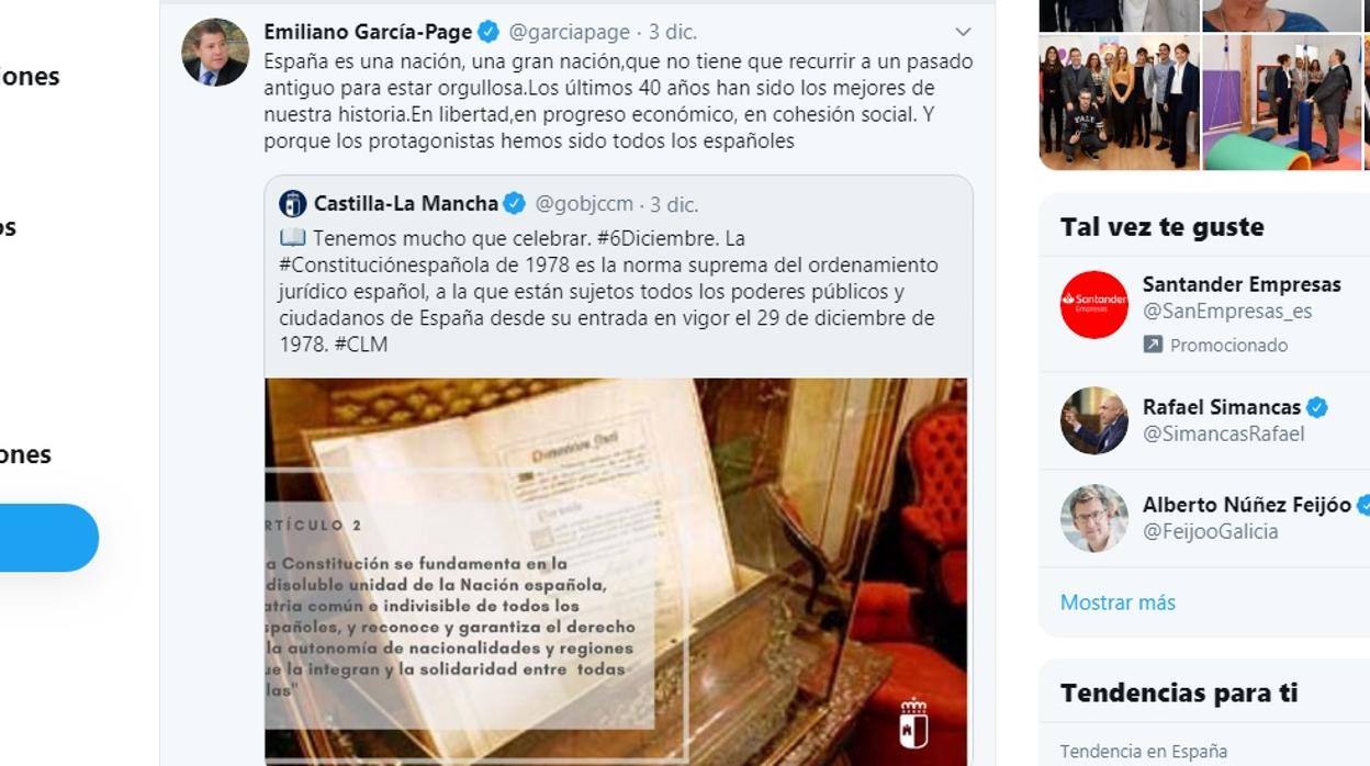 Éxito de Page con sus tuits sobre la indisoluble unidad de España