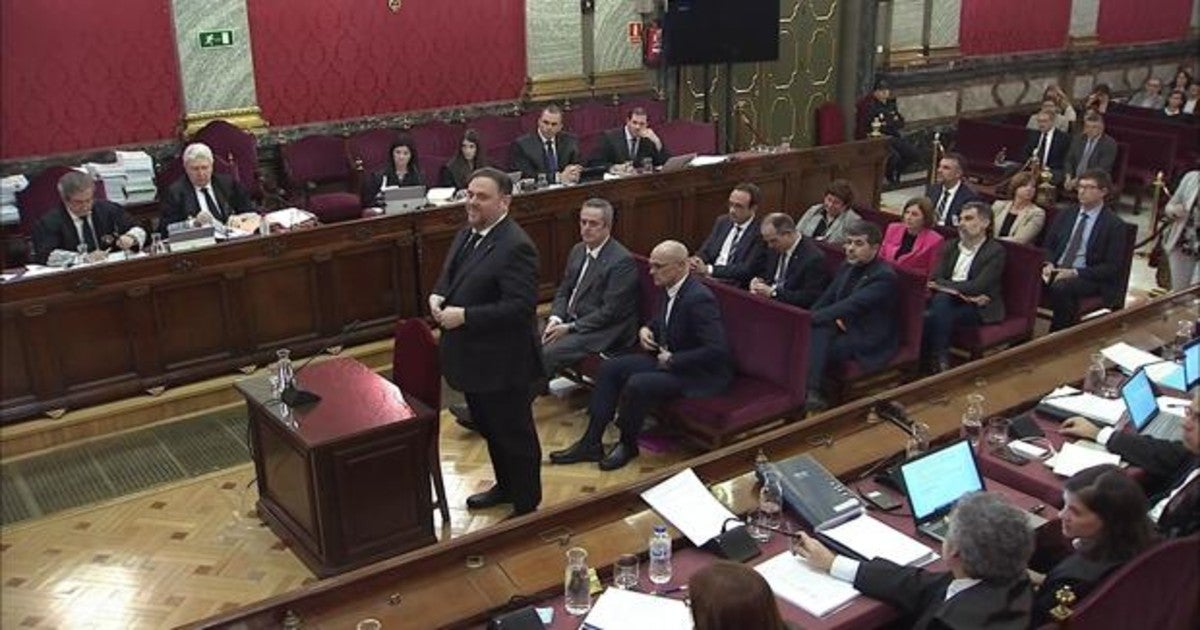 Oriol Junqueras, el líder de ERC, en su declaración en el juicio del «procés», tras el que fue condenado a trece años de prisión por el delito de sedición