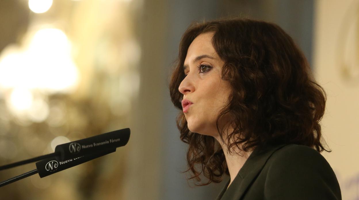 Isabel Díaz Ayuso, durante su intervención en un desayuno informativo