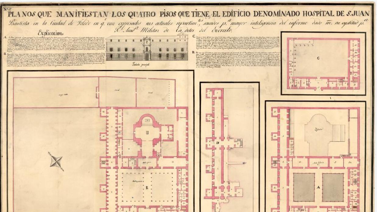 Planos de los cuatro pisos del Hospital de San Juan Bautista de Toledo. Blas Teruel, 1815. Cartoteca histórica del Centro Geográfico del Ejército. MDE: Ar.E-T.8-C.4_184.