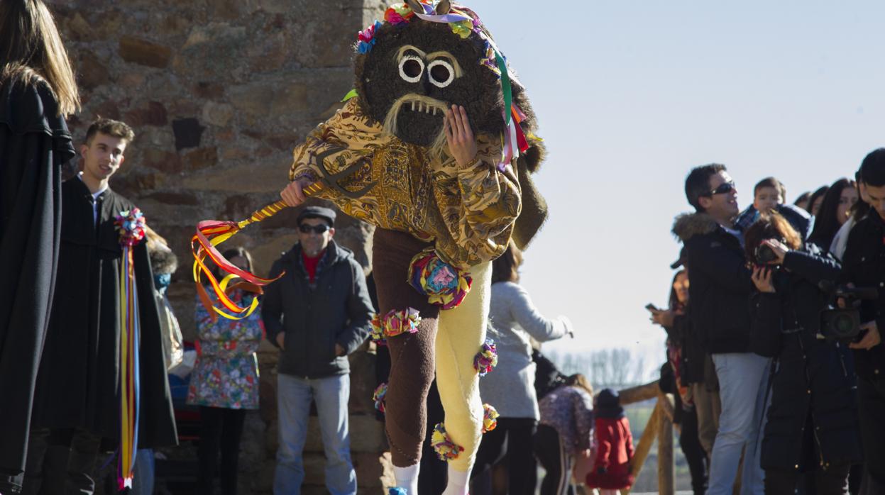 El Zangarrón de Montamarta es un diablo de vistosos colores y careta de cuero que azota a los vecinos