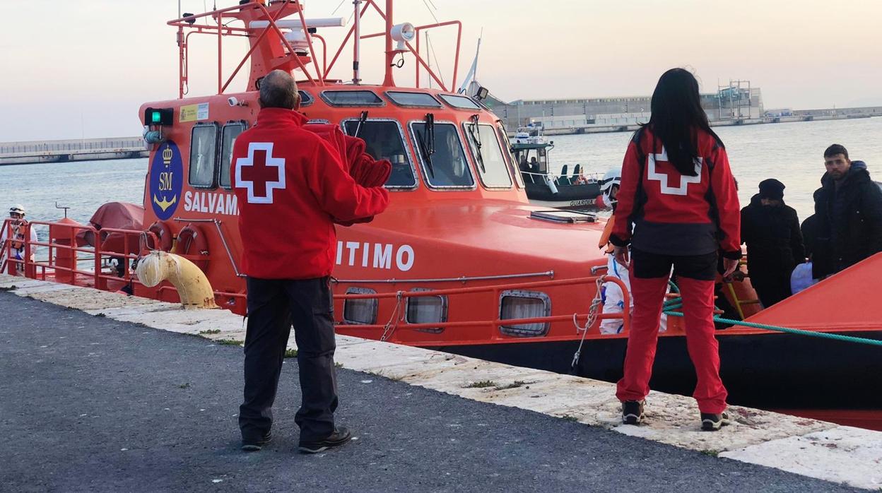 Efectivos de Cruz Roja y Salvamento Marítimo, este viernes en el puerto de Alicante