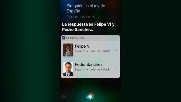 Siri corrige y ya no dice que Pedro Sánchez sea Rey de España