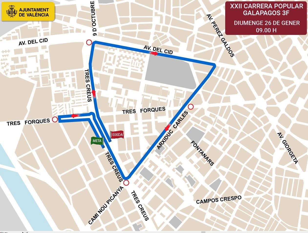 Calles cortadas en Valencia este domingo 26 de enero: carrera Galápagos y cierre al tráfico de la plaza del Ayuntamiento