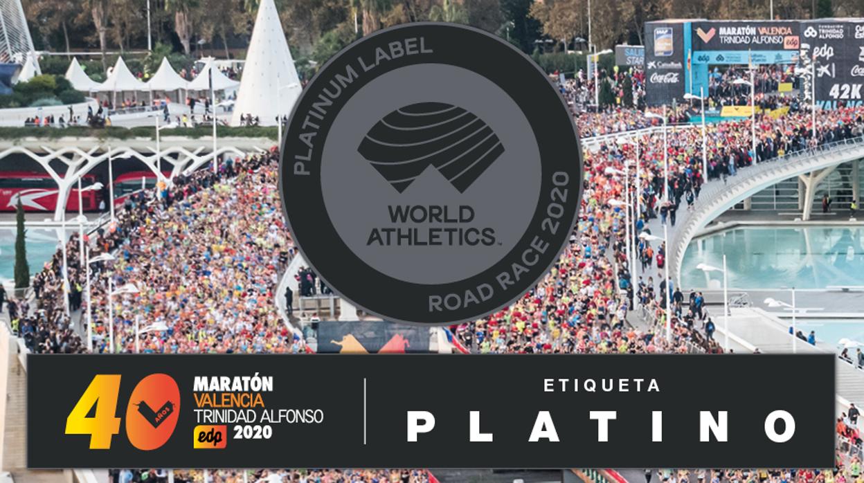 Imagen del logotipo del Maratón Valencia con la Etiqueta Platino