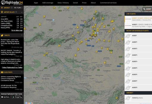 ¿Cómo seguir en directo el vuelo del avión de Air Canada que sobrevuela Madrid?