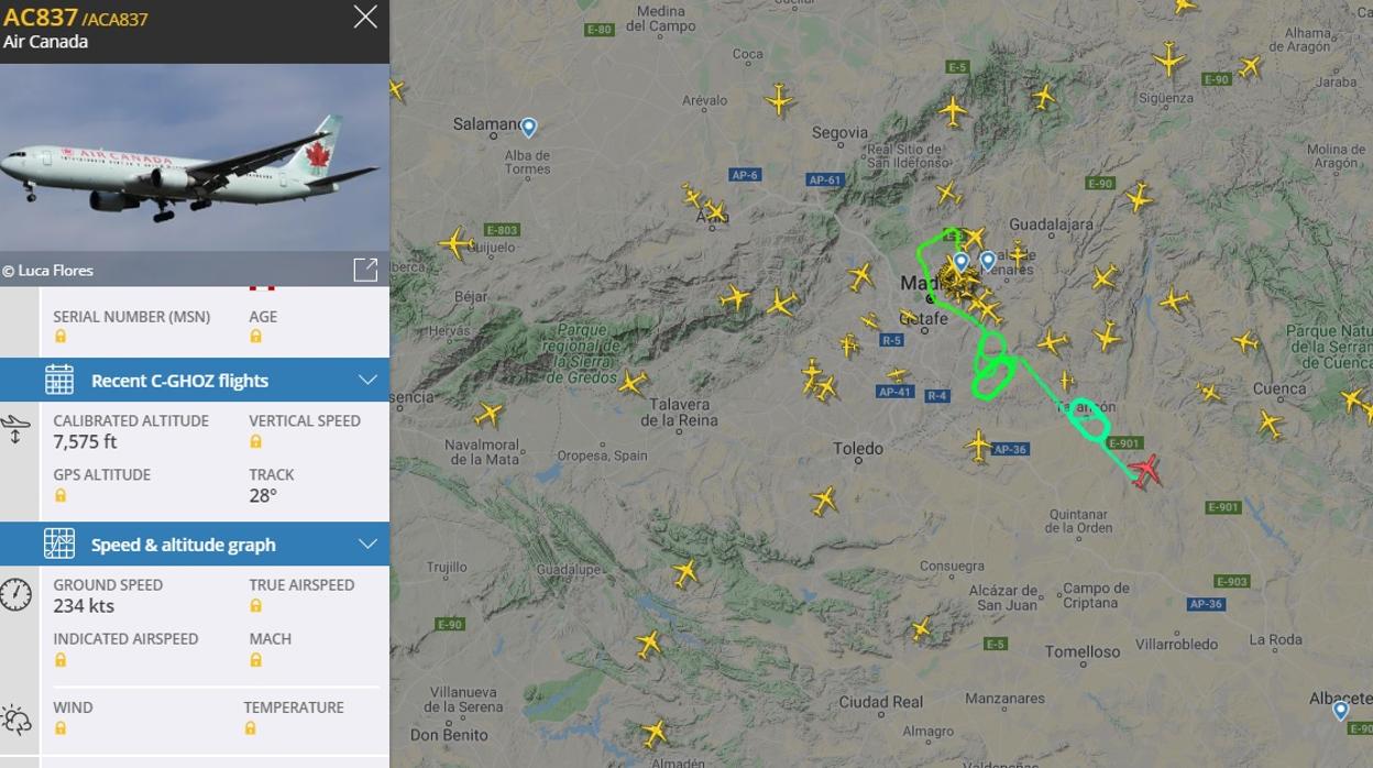 Ruta del vuelo del avión de Air Canadá