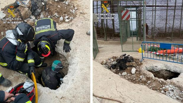 Buscan a un inmigrante que saltó la valla en Melilla y cayó en un canal de aguas fecales