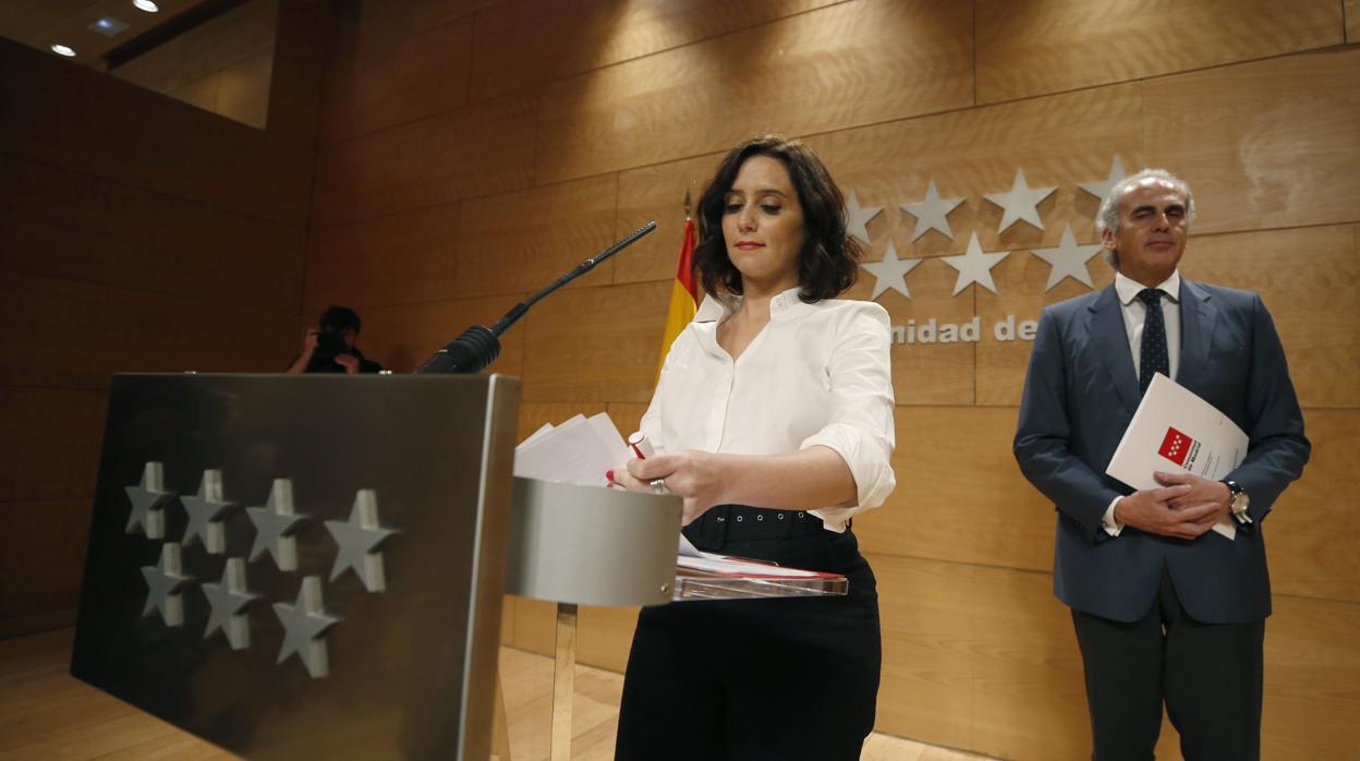 Ayuso, durante una comparecencia para hablar del coronavirus en Madrid