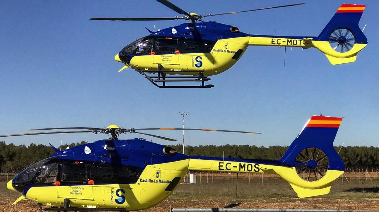 Helicóptero del Sescam, cuyo servicio está adjudicado a la empresa Babcock