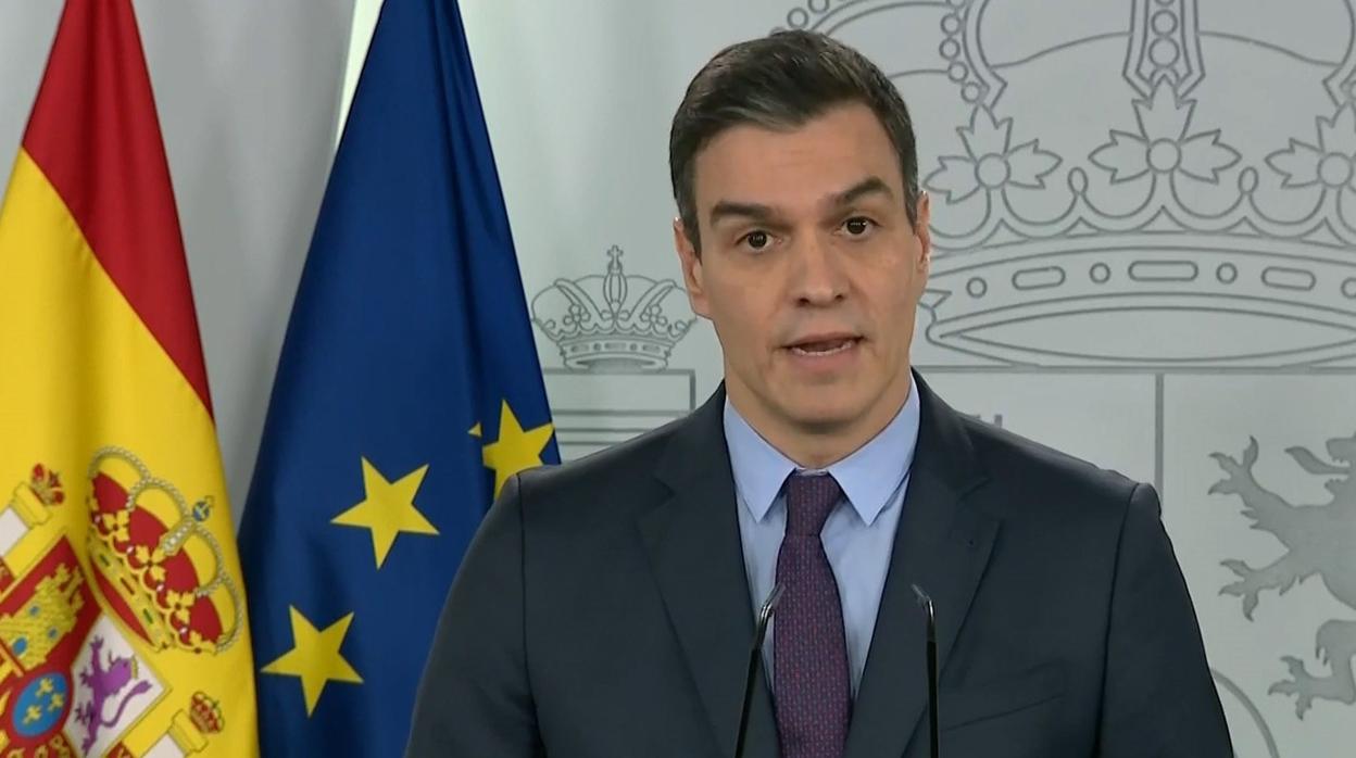 Pedro Sánchez, durante la comparecencia de este sábado 4 de abril en La Moncloa