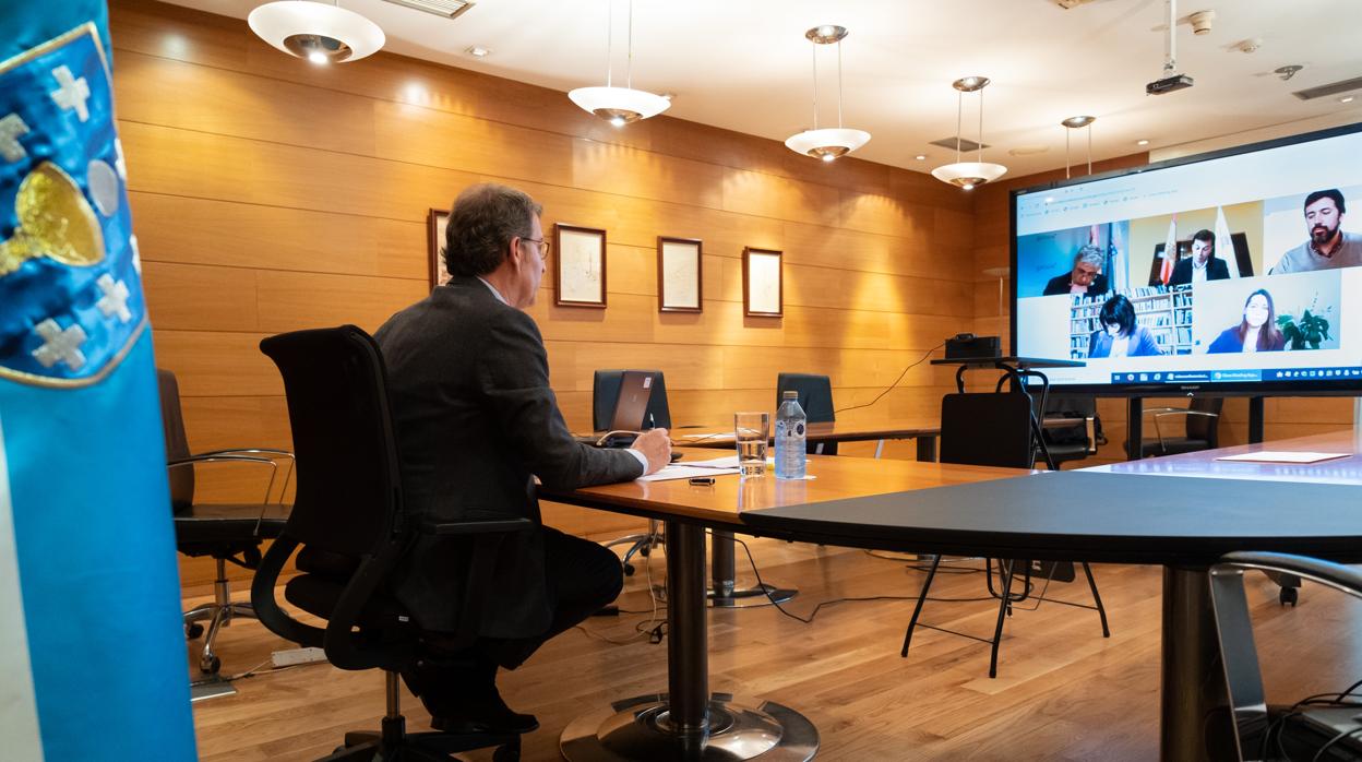 Representantes de los principales partidos gallegos, en videoconferencia con Feijóo