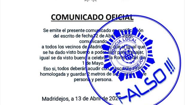 La Policía Local de Madridejos desmiente la celebración de la romería del 1 de mayo