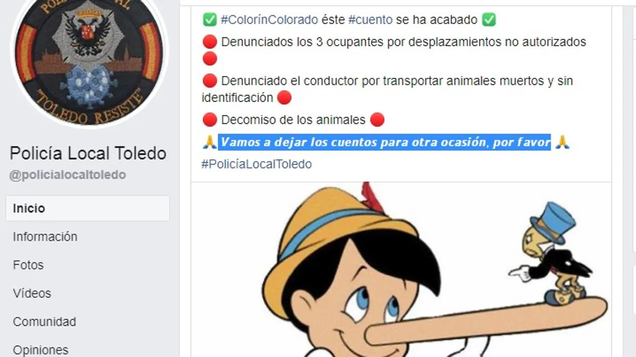 Dibujo con el que la Policía local de Toledo ha ilustrado los hechos en su muro de Facebook