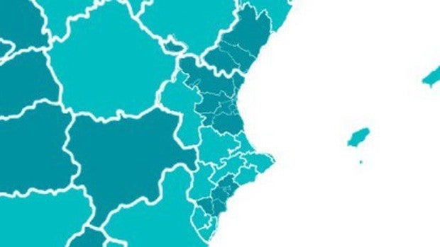 Mapa de la Comunidad Valenciana según la fase de desescalada de las áreas de salud