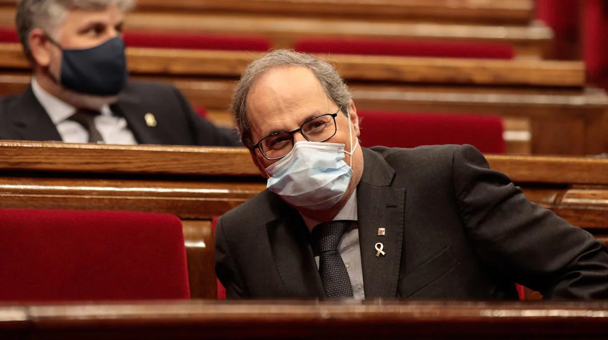 Quim Torra, este jueves en el Parlamento de Cataluña