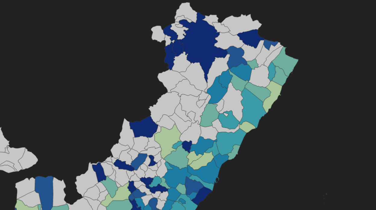 Mapa de los contagios de Covid-19 por municipios en la provincia de Castellón