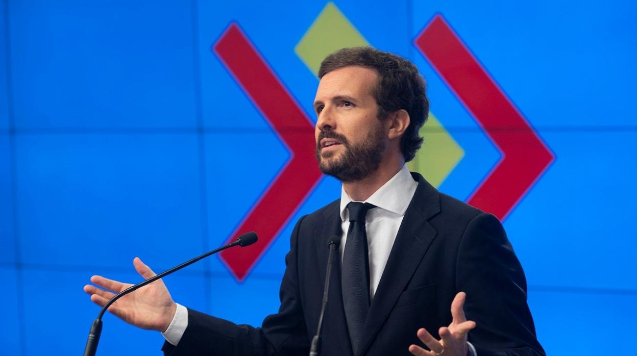 El presidente del PP, Pablo Casado, en la Junta Directiva Nacional del PP