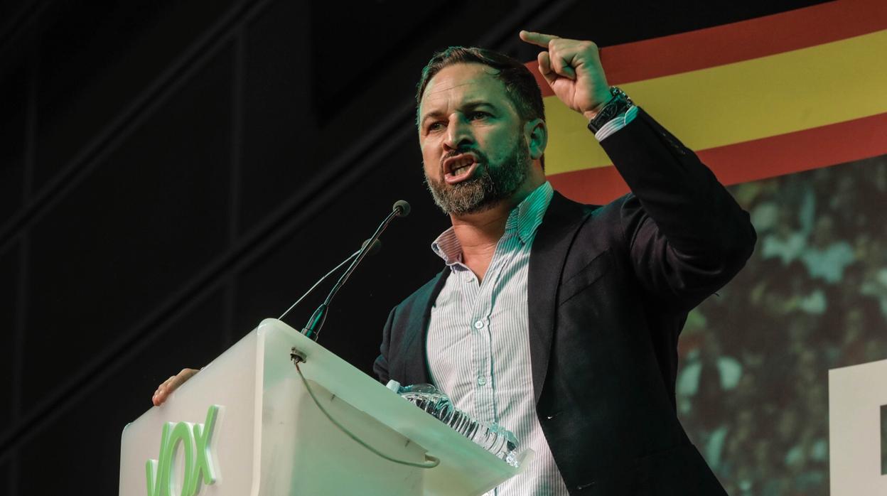 Imagen del presidente de Vox. Santiago Abascal, tomada durante un mitin en Valencia