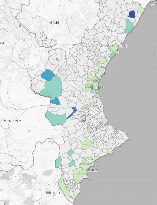 Mapa de positivos en los últimos 14 días en la Comunidad Valenciana