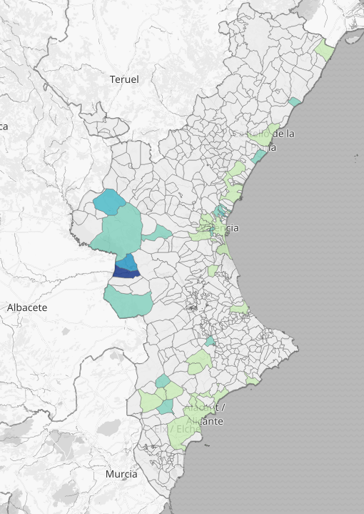 Mapa de los casos de Covid-19 detectados en la Comunidad Valenciana en los últimos 14 días a 28 de junio