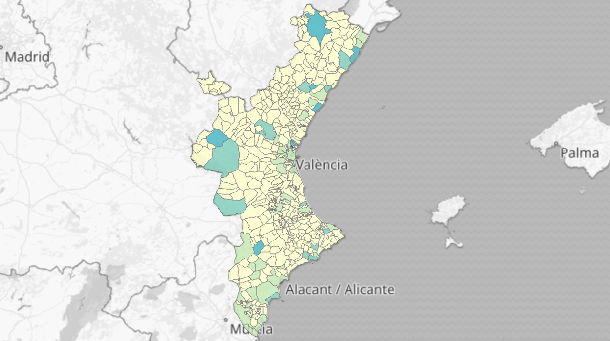 Mapa de los positivos confirmados en la Comunidad Valenciana en los últimos catorce días