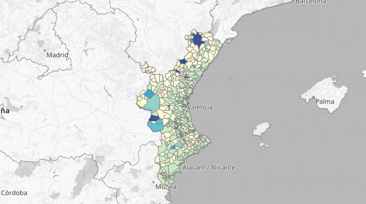 Mapa de la mortalidad por coronavirus en los municipios de la Comunidad Valenciana