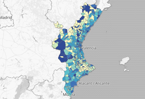 Mapa de la incidencia de casos de coronavirus en la Comunidad Valenciana