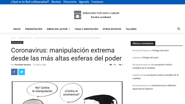 La plataforma en la que Vizcaíno aloja su blog rechaza cualquier vínculo con los negacionistas del coronavirus