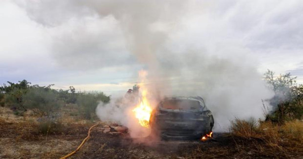 Una imagen del vehículo incendiado en Azagra en el que se halló el cadáver.