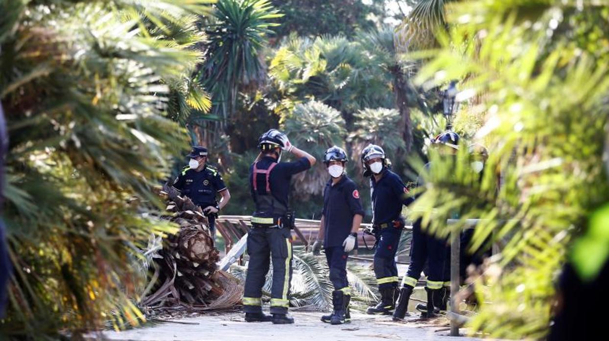 Bomberos y un agente de la Guardia Urbana, en el lugar de los hechos