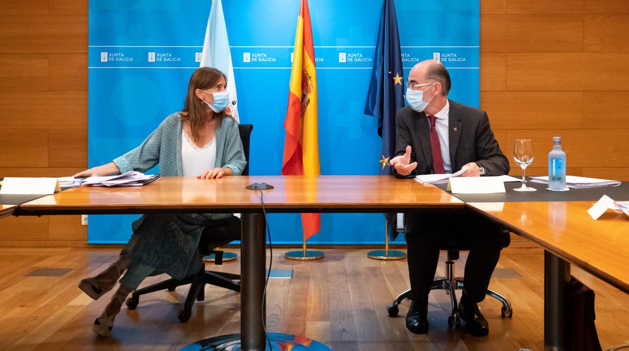 Los conselleiros de Educación y Sanidad, durante la reunión por videoconferencia