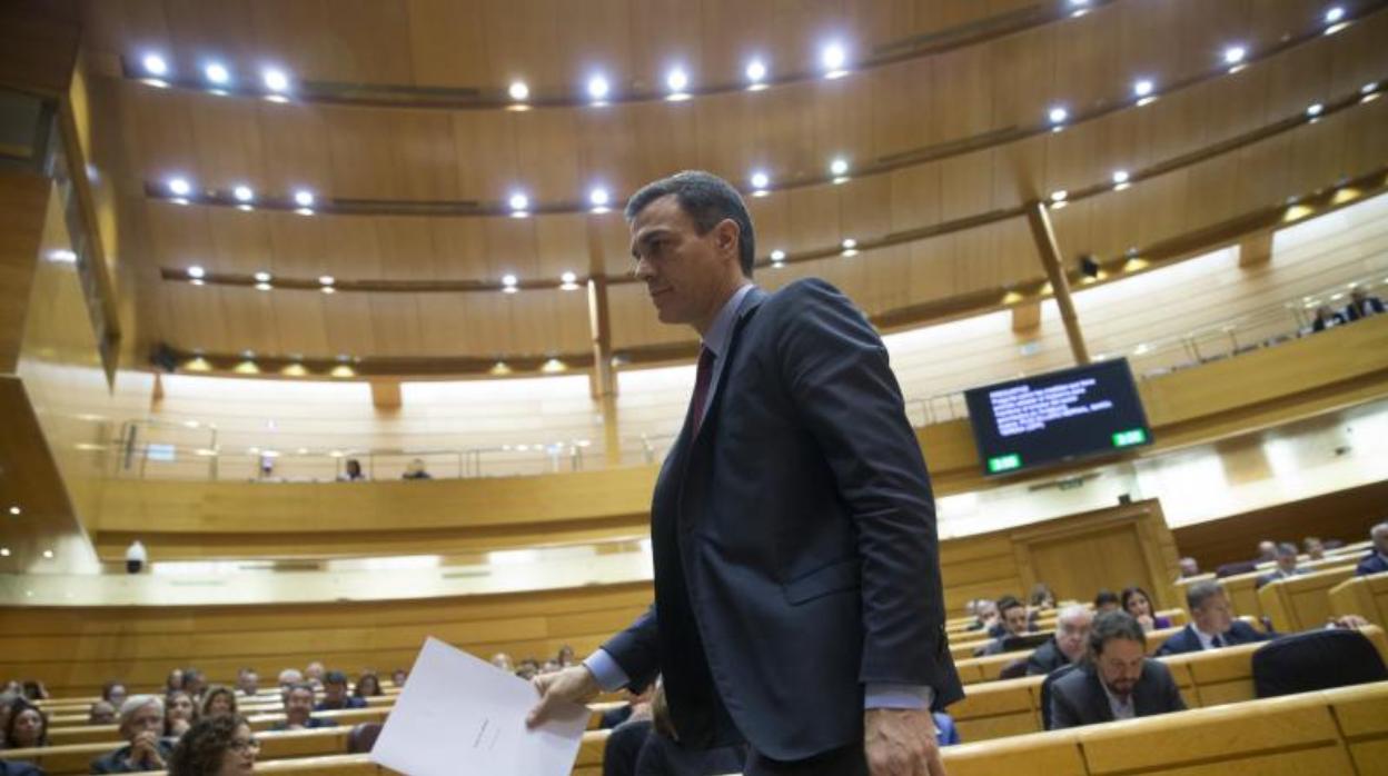 El presidente del Gobierno, Pedro Sánchez, en febrero en el Senado