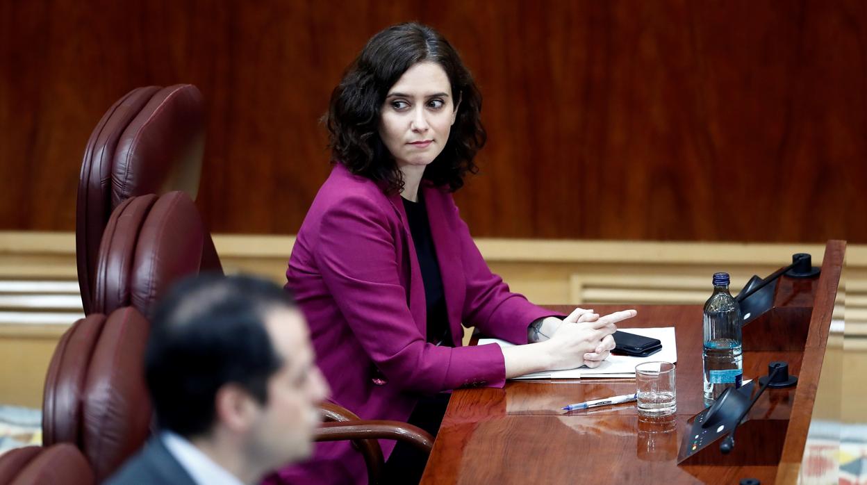 La presidenta Díaz Ayuso y el vicepresidente Aguado, en la Asamblea de Madrid