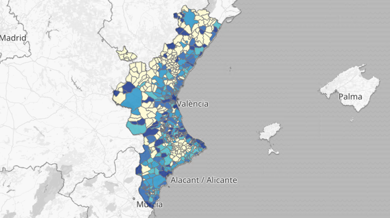 Mpa de positivos confirmados por PCR en los últimos 14 días en la Comunidad Valenciana
