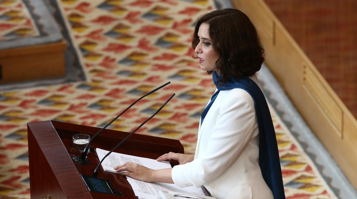 La presidenta madrileña, Isabel Díaz Ayuso, en el Debate sobre el Estado de la Región