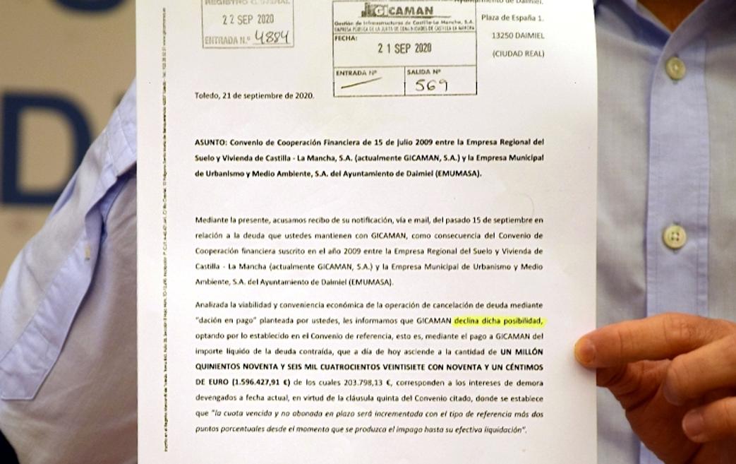 El escrito de Gicaman al Ayuntamiento negándose a aceptar la propuesta para liquidar la empresa Emumasa