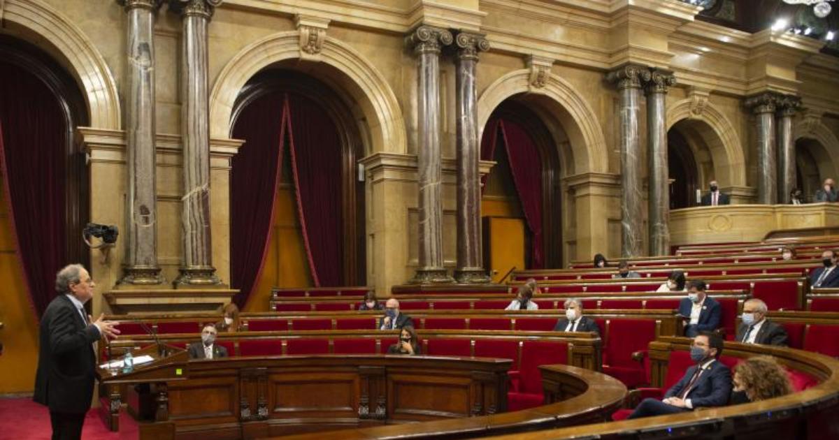 Quim Torra, ayer, durante su intervención de veinte minutos ante el pleno del Parlamento catalán
