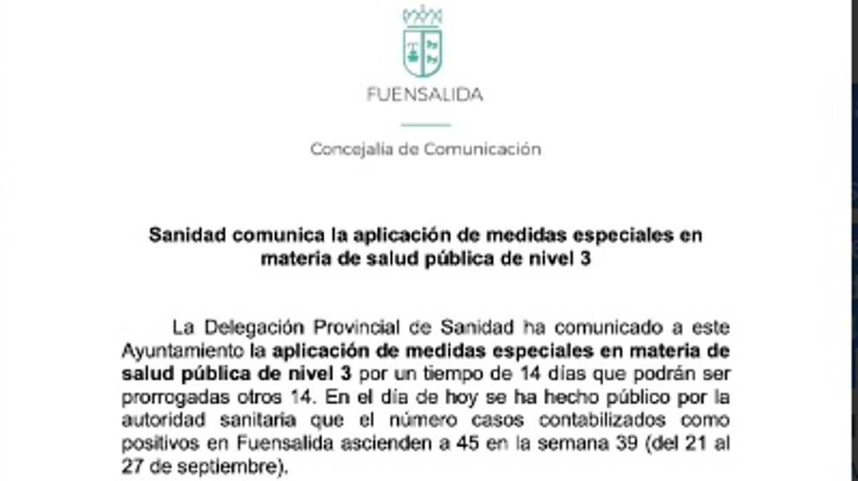 Comunicado del Ayuntamiento de Fuensalida