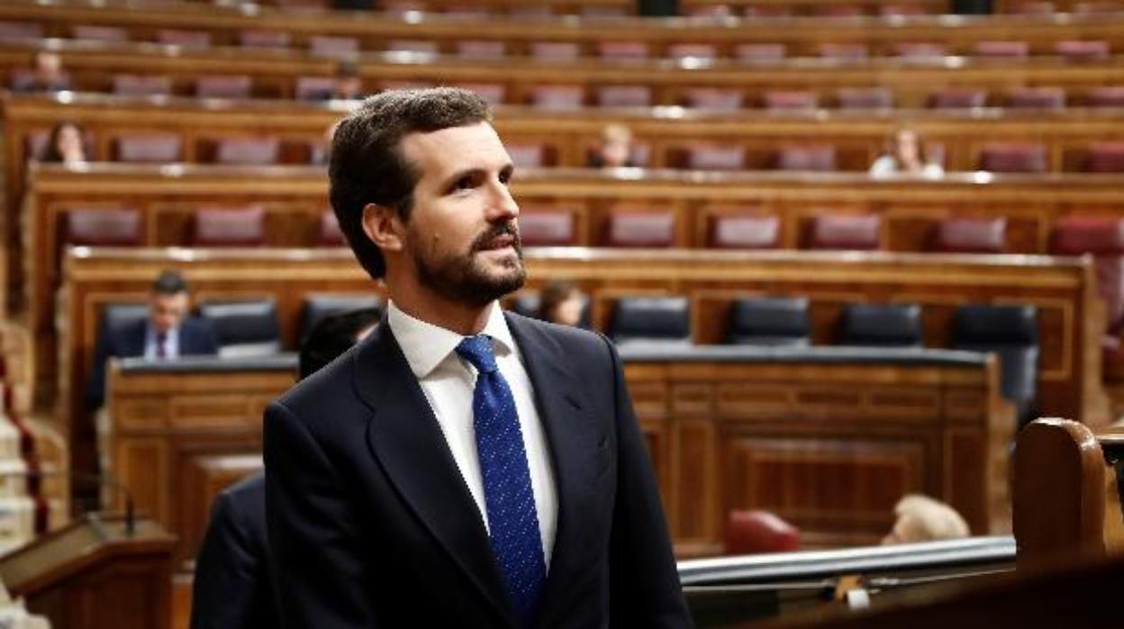 El presidente del PP, Pablo Casado, en el Congreso