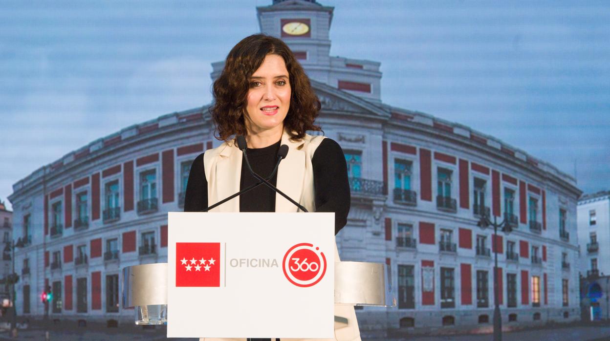 La presidenta de la Comunidad de Madrid, Isabel Díaz Ayuso, en la presentación del proyecto piloto de Oficina 360