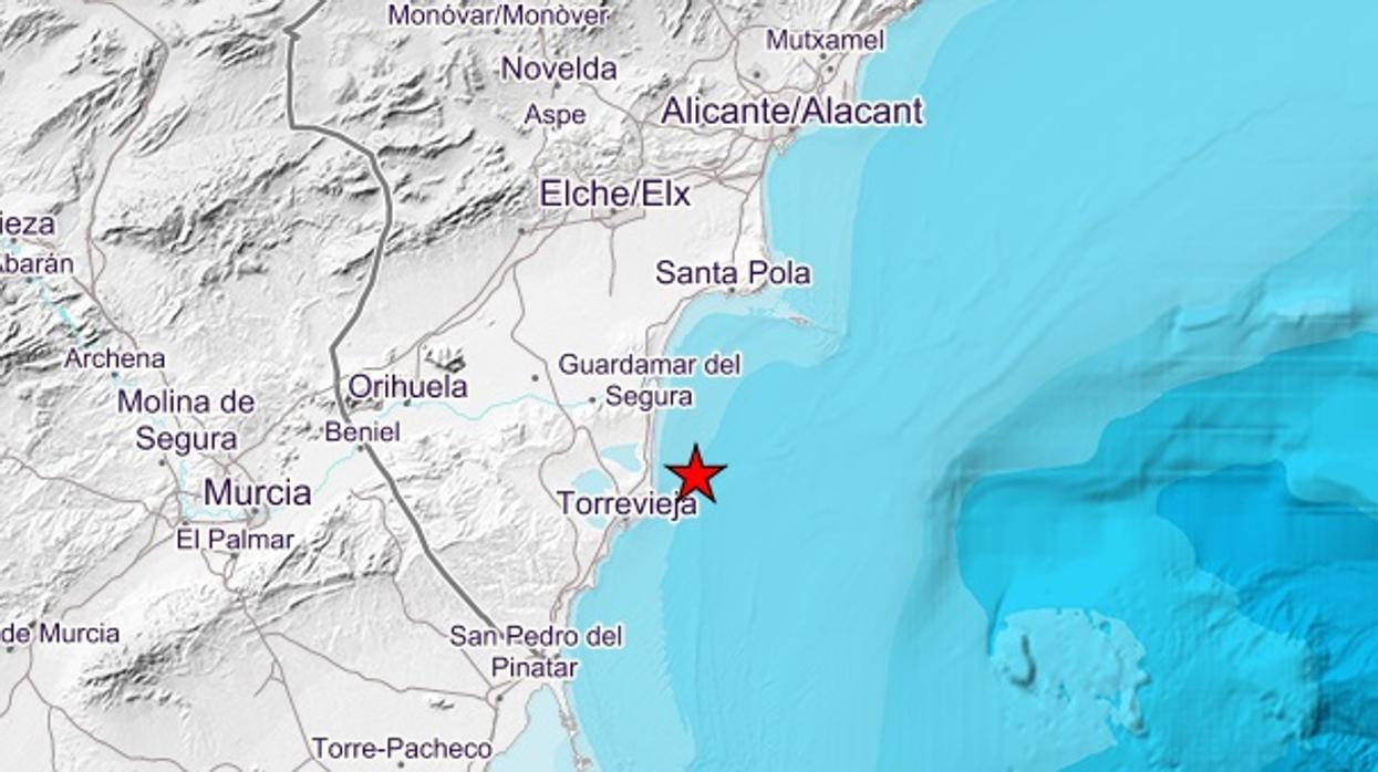 Imagen del mapa de localización del segundo seísmo en Torrevieja