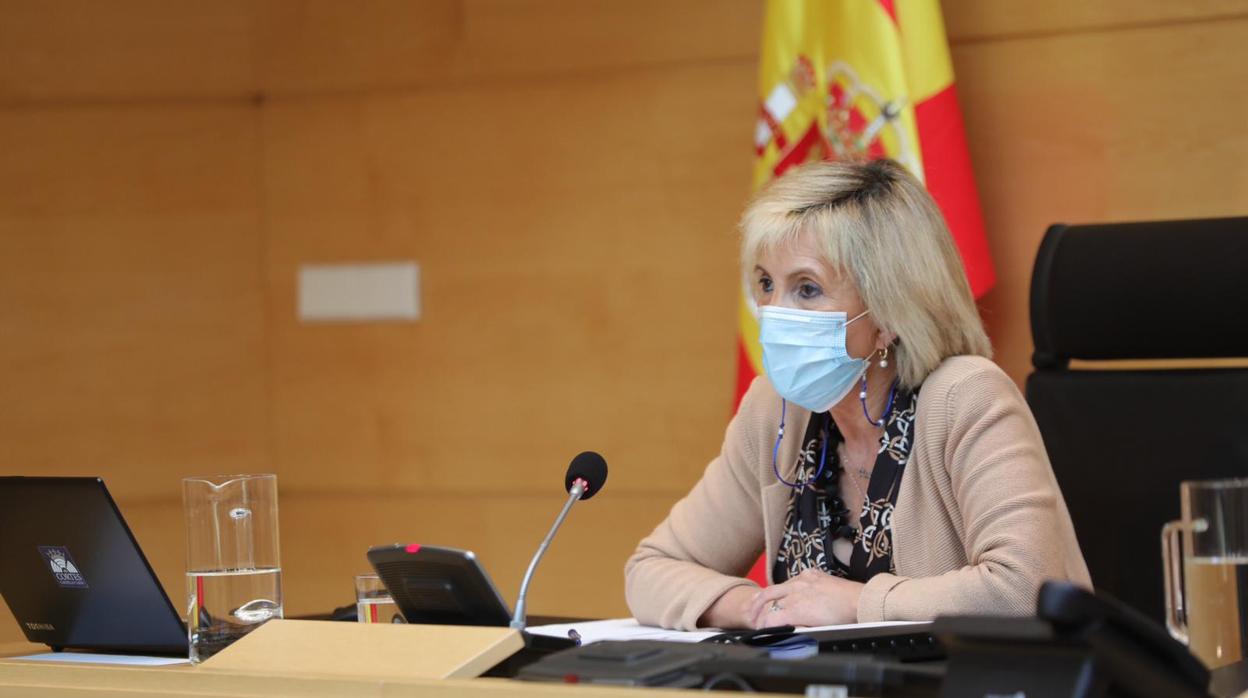 La consejera de Sanidad, Verónica Casado, durante su comparecencia en las Cortes de Castilla y León