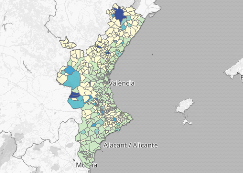 Imagen del mapa de defunciones desde el inicio de la pandemia